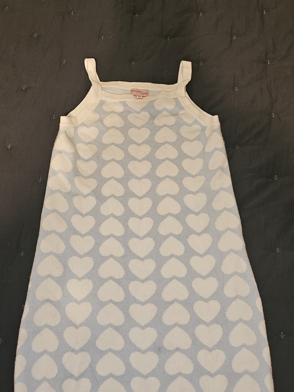 Girls Sleeveless Heart-Print Knit Dress - Light Blue & White
